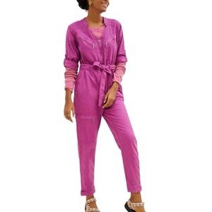 Anthropologie Women’s Charlize Utility Pink Purple Zip Cargo Jumpsuit XS No Belt